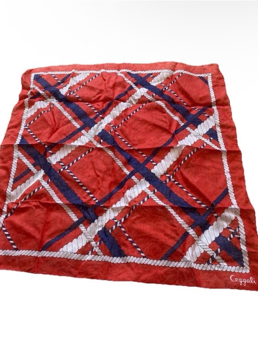 Vintage Ceggali Scarf Nylon Red White Blue Ropes 20.5